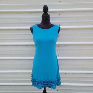 SWEET STORM Sleveless Juniors Ruffled Summer Summer Stretch Dress Teal Blue L